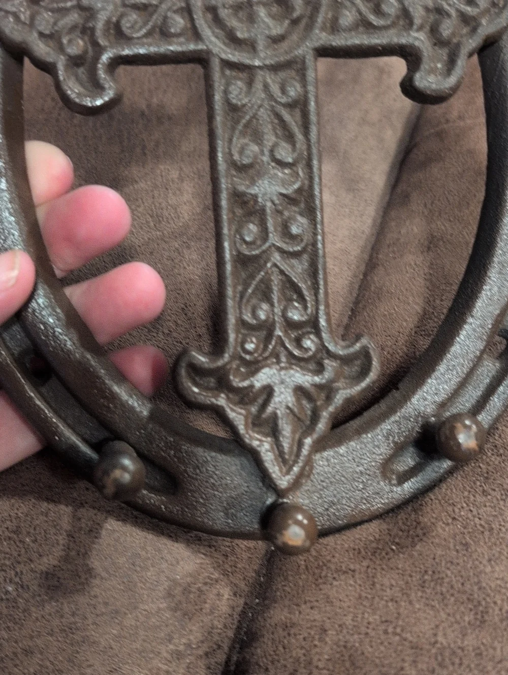 Decorative Brown Cast Iron Cross and Horseshoe Wall Accent